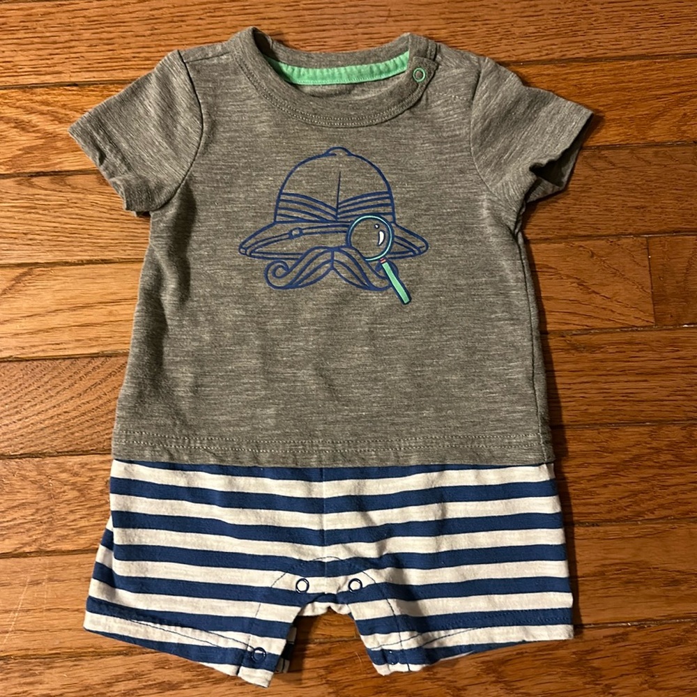👶🏻 CHEROKEE Onesie size 0-3 months boy blue gray stripes baby onesie EUC